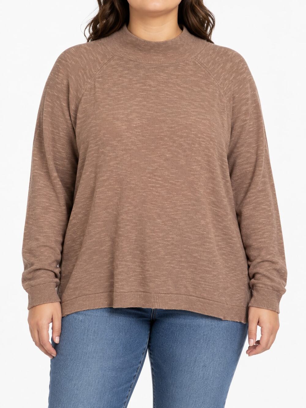 Eileen Fisher Women's Size 1X Taupe Organic Linen Cotton Slub Raglan Sweater